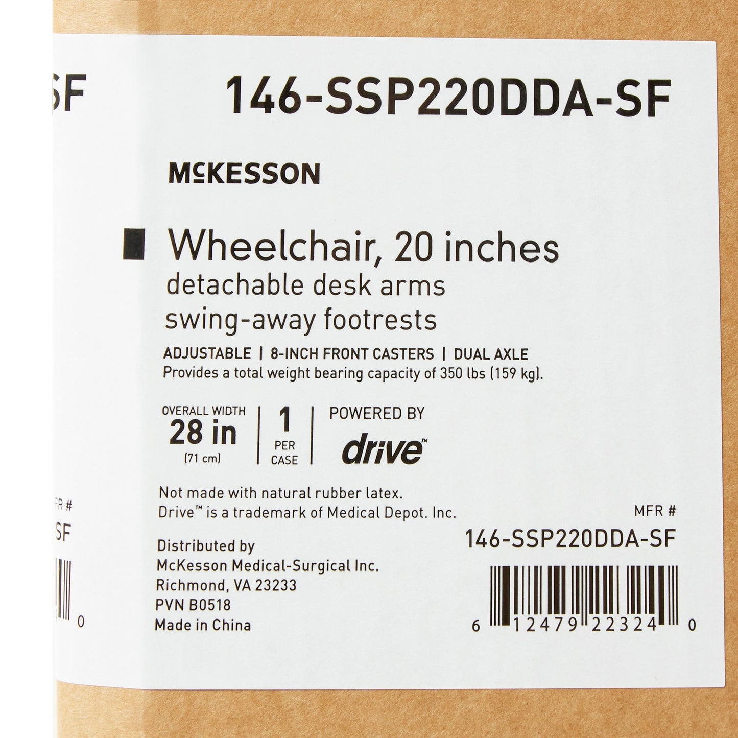 Wheelchair, Dda Sf 20" 350lbs