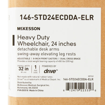 Wheelchair, Hd Dual Cross Brace Dda Elr 24" 450lbs