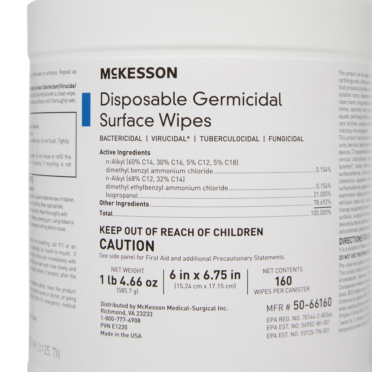 Wipe, Germicide Lg 6"x6.75" (160/bx 12bx/cs)