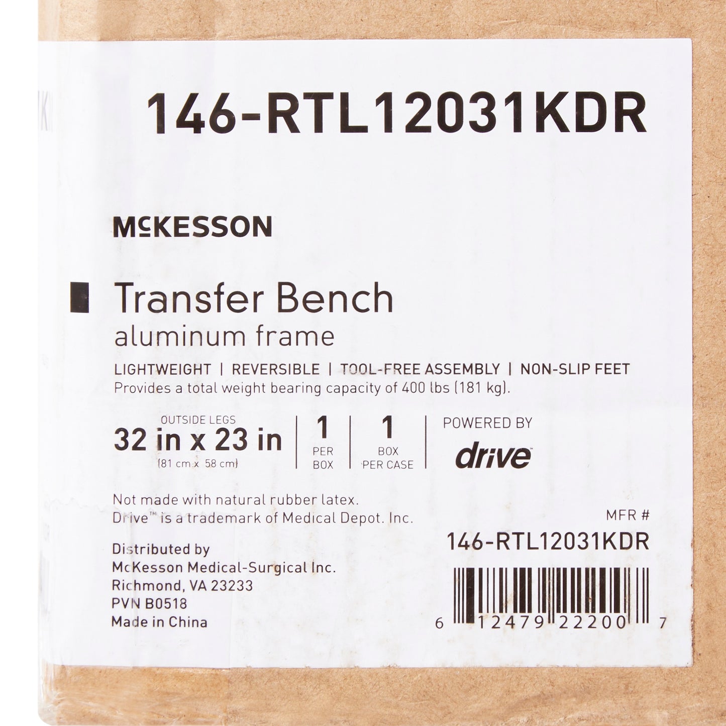 Bench, Trans W/back Alum Frame400lbs
